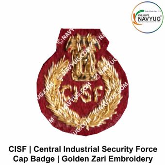 CISF Cap Badge (Central Armed Police Force) Central Industrial Security Force Golden Zari Bullion Wire Work Embroidery (Hand Crafted)