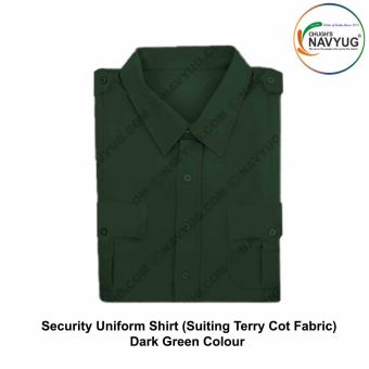 Security Uniform Shirt (Suiting Terry cot Fabric) (Half-Short Sleeve ) OR (Full Sleeve) With Breast Pockets & Scalloped Flaps & Shoulder Straps-Dark Green-Shirt Half Sleeves