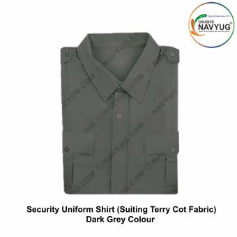 Security Uniform Shirt (Suiting Terry cot Fabric) (Half-Short Sleeve ) OR (Full Sleeve) With Breast Pockets & Scalloped Flaps & Shoulder Straps-Dark Grey-Shirt Full Sleeves