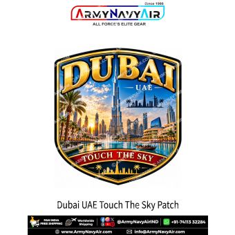 Abu Dhabi UAE travel souvenir patch with mosque architecture, modern skyline and Desert Elegance design