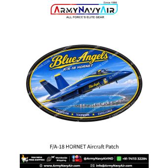F/A-18 Hornet Fighter Aircraft Patch in Blue and Gold Airshow Theme for Aviation Enthusiasts and Collectors