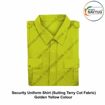 Security Uniform Shirt (Suiting Terry cot Fabric) (Half-Short Sleeve ) OR (Full Sleeve) With Breast Pockets & Scalloped Flaps & Shoulder Straps-Golden Yellow-Shirt Half Sleeves