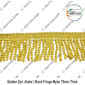 Golden Zari Jhalar |Braid Fringe Mylar 75mm | Chughs Navyug