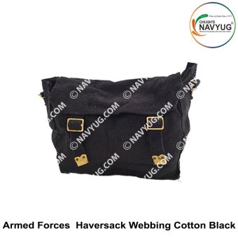 Armed Forces (Haversack Webbing Cotton Black) Webbing Equipment A Rectangular Bag With Metal Fittings