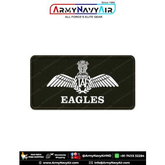 IAF Eagles Patch featuring the Indian Air Force wings emblem and EAGLES squadron title on premium digital printed fabric with olive green merrow border, designed as an Indian Air Force squadron and unit identification patch associated with No. 25 Squadron