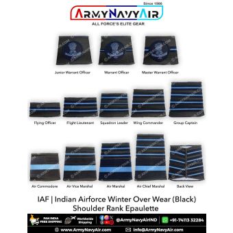 IAF-Indian Airforce Rank Epaulette - Leather Jacket Shoulder Flap (Black) : ArmyNavyAir.com
