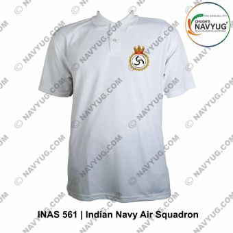 T-Shirts Collar White Indian Navy -INAS Logo |Indian Naval Air Squadron - INAS 561-S | Small