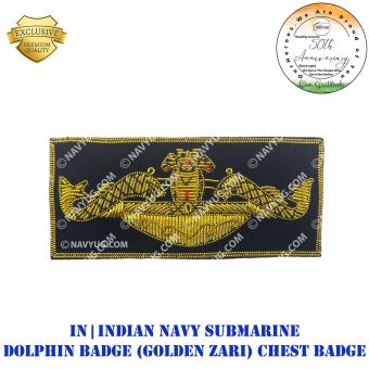 IN | Indian Navy Submarine "Dolphin Badge" Chest Badge Hand Crafted Embroidery : ArmyNavyAir.com