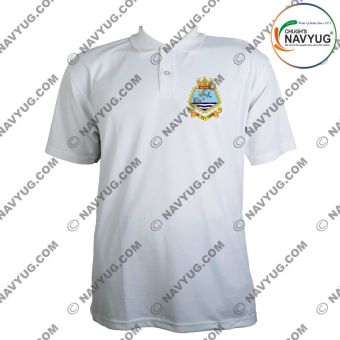T-Shirt Indian Navy INS Kolkata Class | Indian Navy Surface Ship (Destroyers) T Shirt PC With Collar (White)-Kochi (D 64)-Large
