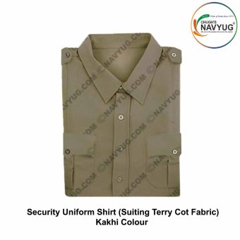 Security Uniform Shirt (Suiting Terry cot Fabric) (Half-Short Sleeve ) OR (Full Sleeve) With Breast Pockets & Scalloped Flaps & Shoulder Straps-Khaki-Shirt Half Sleeves