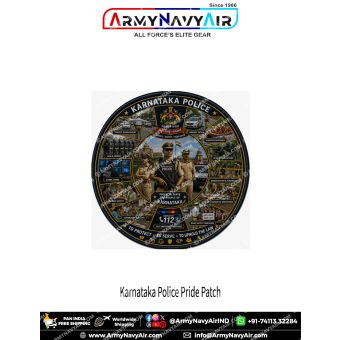 Karnataka State Police Pride Patch Round Poly Satin Printed Badge with Multi Role Police Artwork