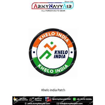 Premium round Khelo India fabric patch featuring the iconic Khelo India logo in saffron, white, green, and navy blue, surrounded by the messages Fit Body Fit Mind Fit Nation and Stronger Today Better Tomorrow, finished with a durable black merrow border.