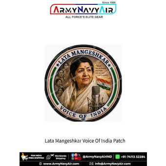 Lata Mangeshkar Voice of India tribute patch featuring portrait microphone and Indian flag