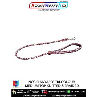 NCC | National Cadet Corps "Lanyard" For Boys & Girls Cadets : ArmyNavyAir.com-Lanyard Medium Top Knitted & Braided (Tri-Colour Plain)