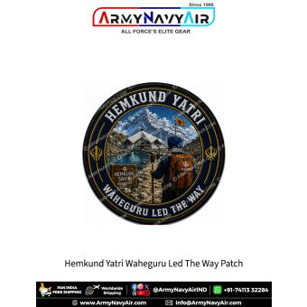 Hemkund Yatri Waheguru Led The Way Patch featuring Hemkund Sahib Gurudwara Himalayan pilgrimage trek Sikh devotional artwork