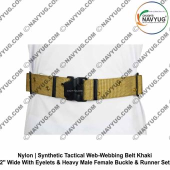 Indian Armed Forces - Uniform Nylon-Synthetic Tactical Web-Webbing Belt Khaki 2" Wide With Eyelets & Heavy Male & Female Buckle & Runner