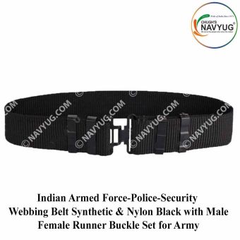 Indian Armed Force-Police-Security Webbing Belt Nylon-Synthetic 2" Width (With Eylets) Heavy Fittings-Army |Air Belt (Black)