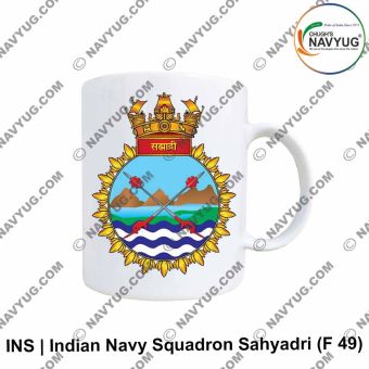 Personalised Indian Navy INS Sahyadri Mug featuring frigate ship design