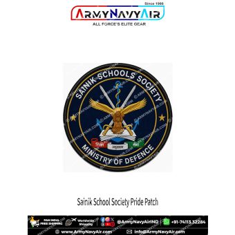 Sainik Schools Society Ministry of Defence Poly Satin Round Patch with HD Printed Crest and Merrow Border