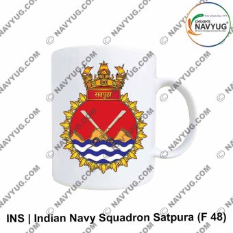 Personalised Indian Navy INS Satpura Mug with frigate ship design
