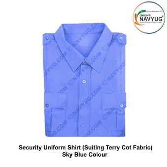 Security Uniform Shirt (Suiting Terry cot Fabric) (Half-Short Sleeve ) OR (Full Sleeve) With Breast Pockets & Scalloped Flaps & Shoulder Straps-Sky Blue-Shirt Full Sleeves