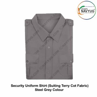 Security Uniform Shirt (Suiting Terry cot Fabric) (Half-Short Sleeve ) OR (Full Sleeve) With Breast Pockets & Scalloped Flaps & Shoulder Straps-Steel Grey-Shirt Full Sleeves