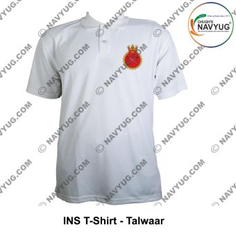 T-Shirt Indian Navy INS Talwar Class | Indian Navy Surface Ship (FRIGATES) T Shirt PC With Collar (White)-INS Talwar (F 40)-Small