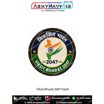 Viksit Bharat 2047 round patriotic fabric patch featuring the Indian tricolour map with Ashoka Chakra, symbolizing India's vision of becoming a developed nation by 2047.