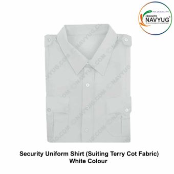 Security Uniform Shirt (Suiting Terry cot Fabric) (Half-Short Sleeve ) OR (Full Sleeve) With Breast Pockets & Scalloped Flaps & Shoulder Straps-White-Shirt Half Sleeves